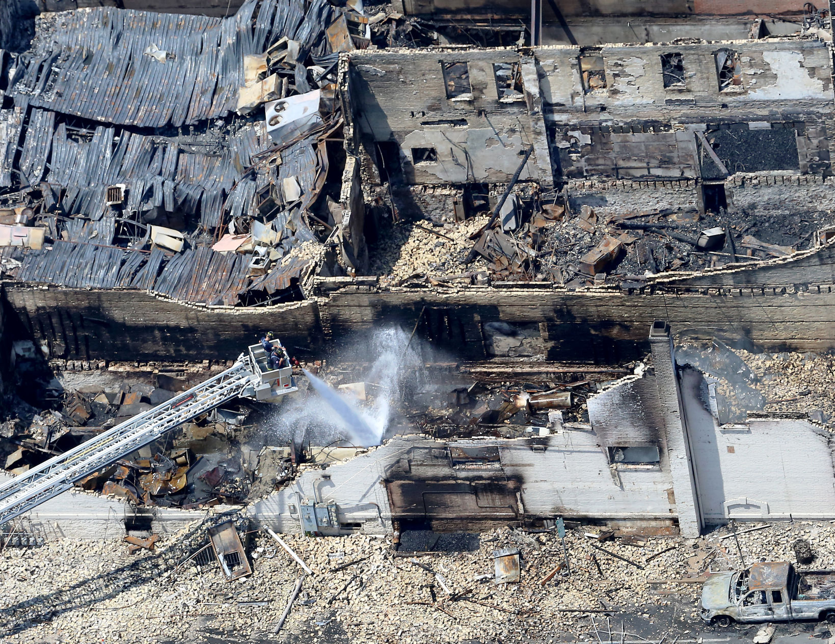 Firefighters working, seen from above